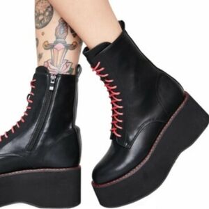 KOI Fashion Women's Platform Punk Lace up Ankle Boots Punk Shoes, Size 5